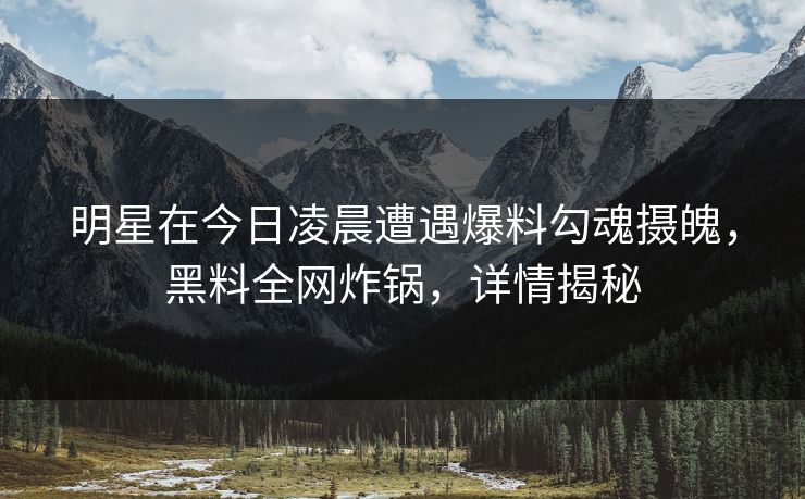 明星在今日凌晨遭遇爆料勾魂摄魄，黑料全网炸锅，详情揭秘